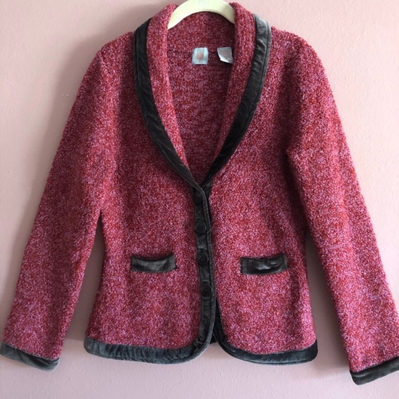 Anthropologie HWR Velvet Trimmed Sweater Jacket